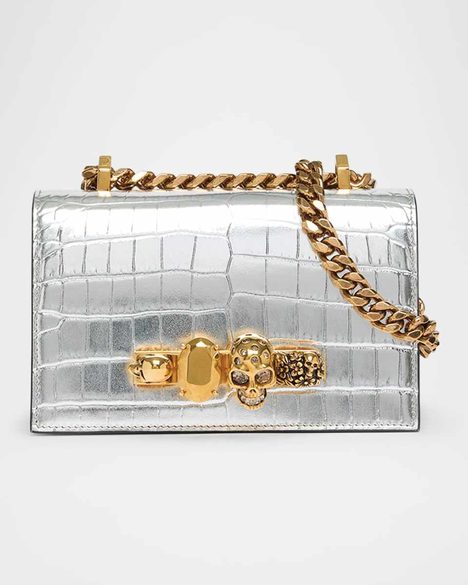Mini Jeweled Croc-Embossed Satchel Bag
